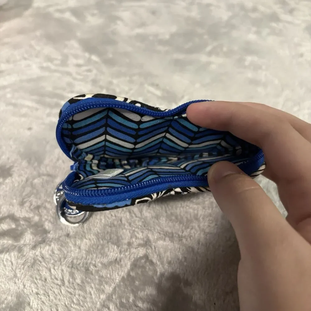 Vera Bradley Sweetheat Blue Heart Coin Purse Bag Charm Keychain Blue Floral